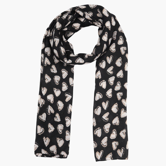 Kara Black/White Hearts Lightweight Scarf