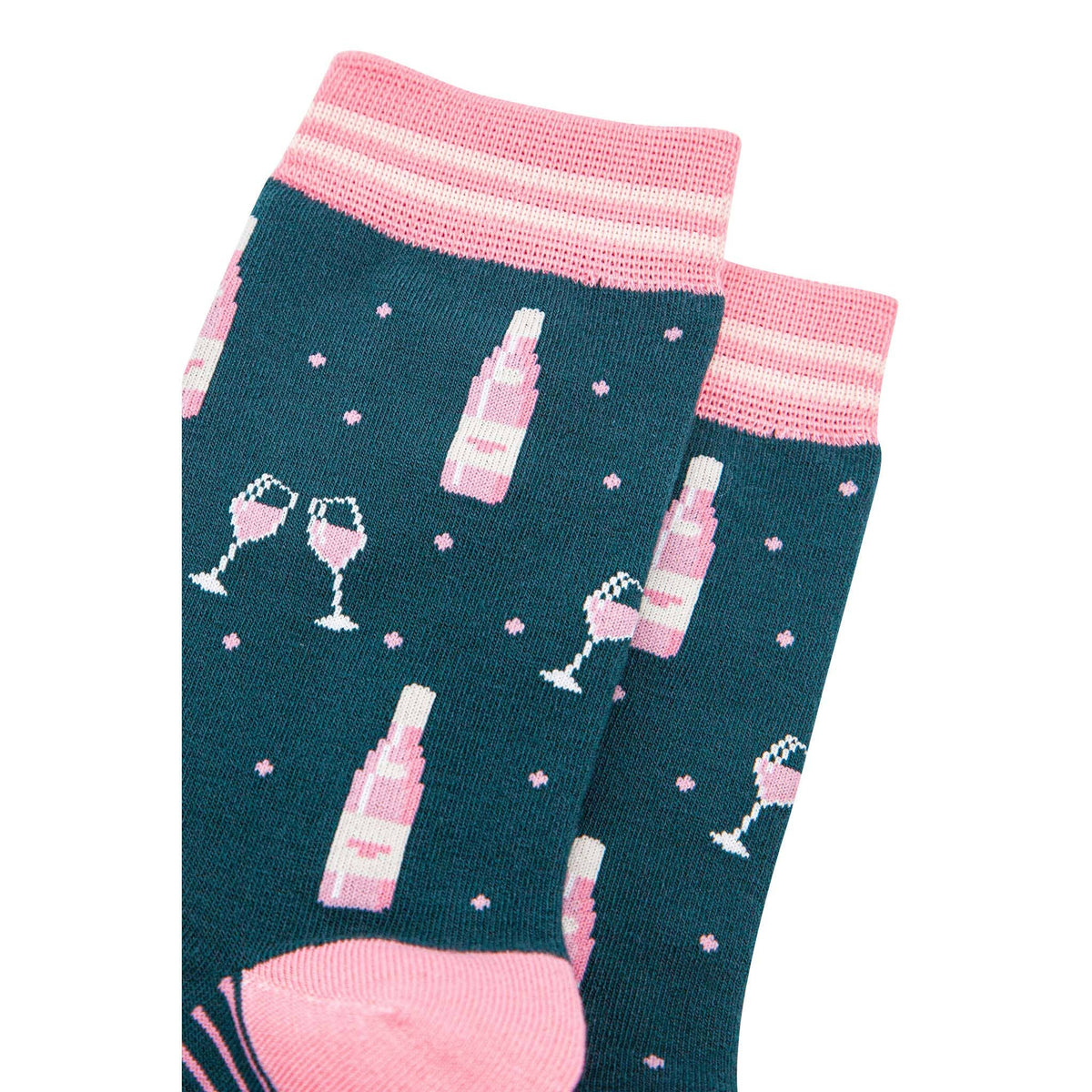 Women's Bamboo Socks - Forest Green/Light pink, Rose Wine