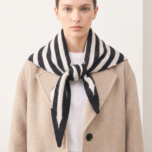 Vera Striped Triangle Heavyweight Scarf in Black/White