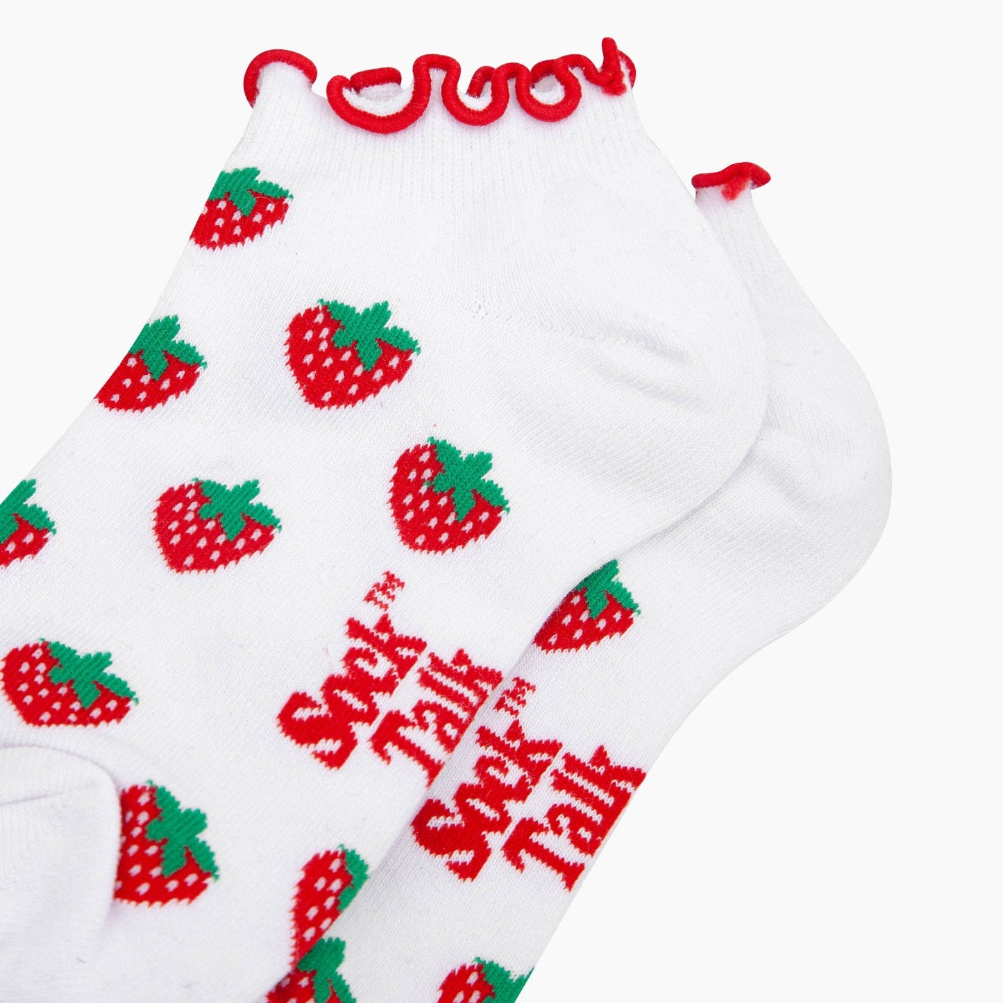 Strawberry Frilled Cuff Combed Cotton Trainer Socks in White