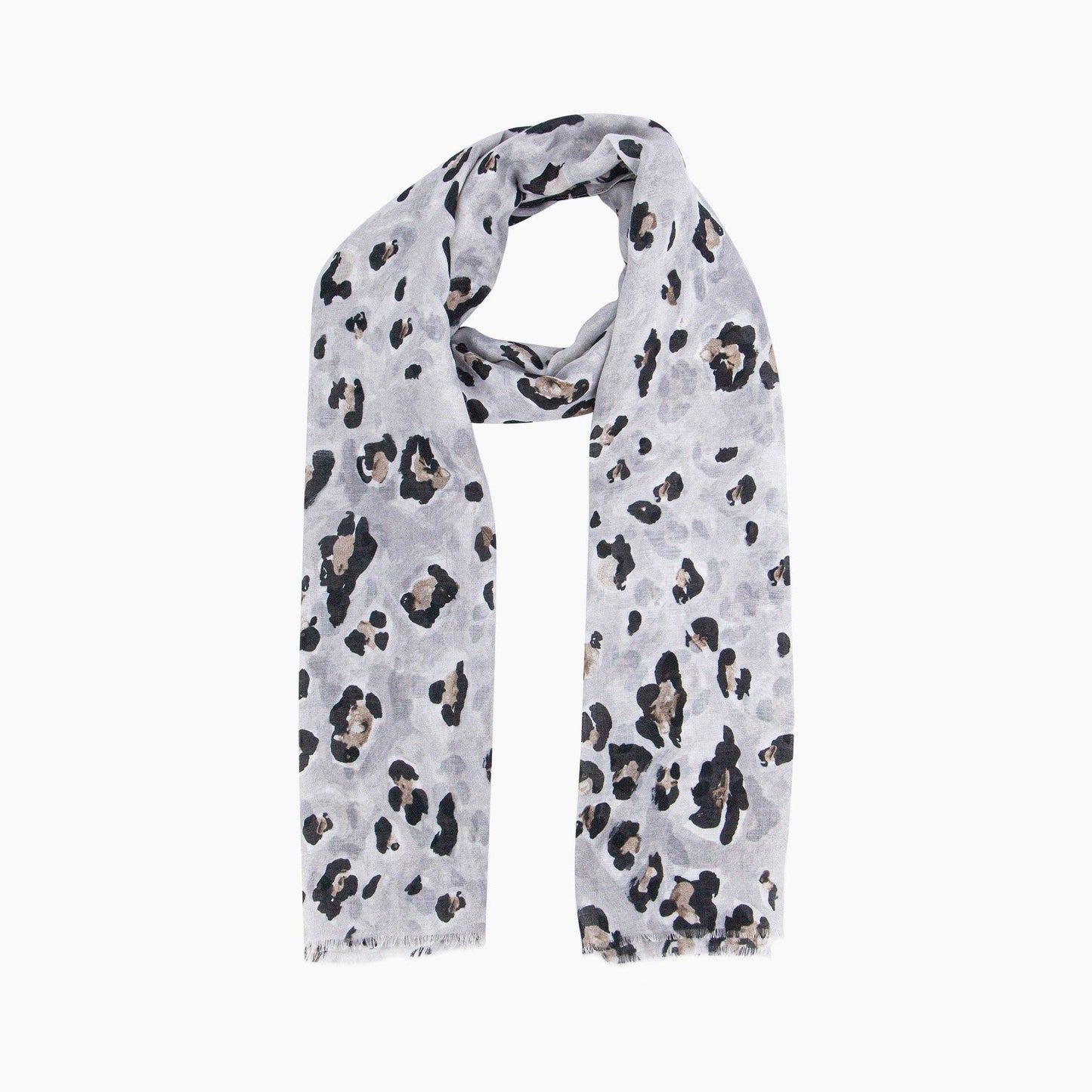 Raya Lightweight Scarf - Grey, Leopard Print