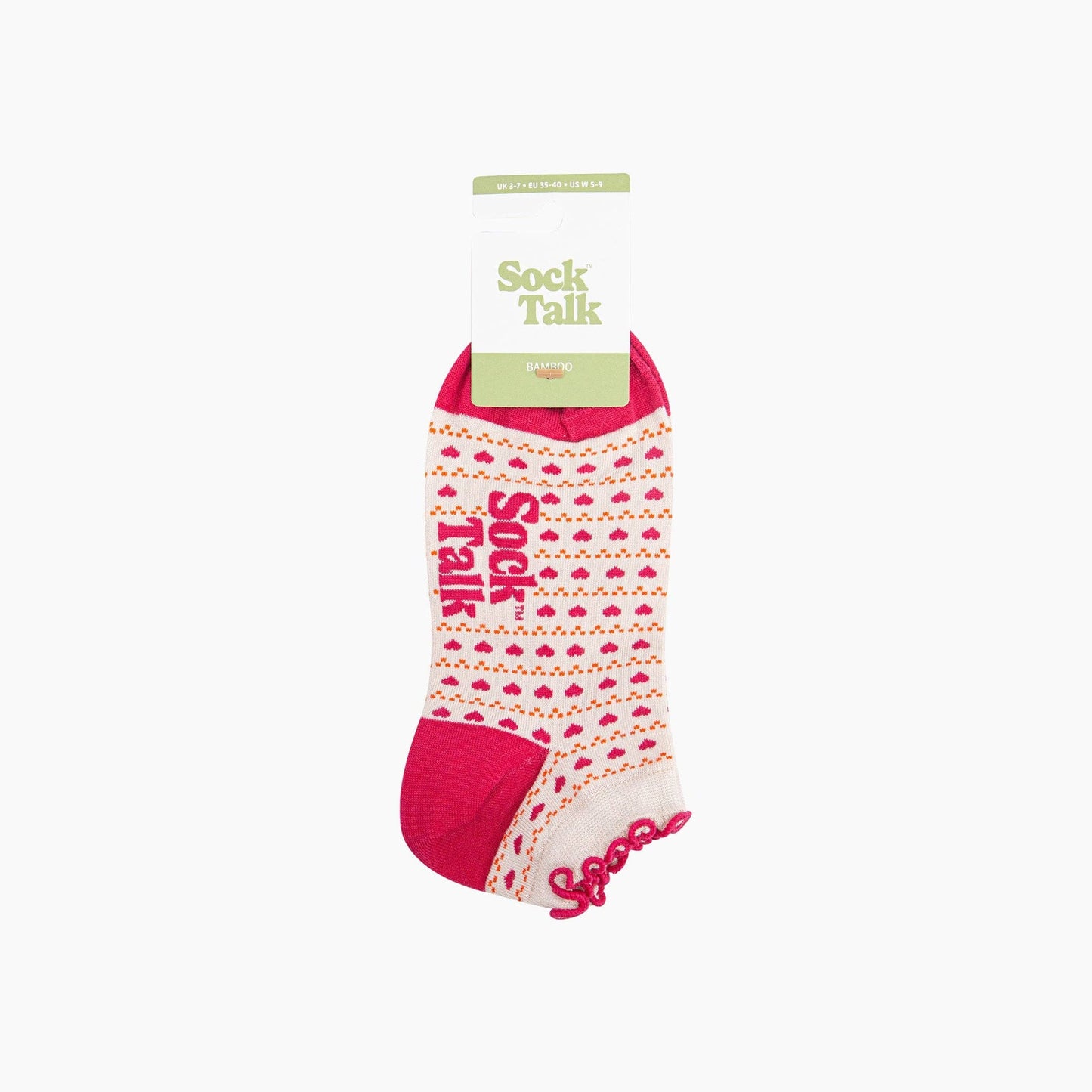 Love Heart Striped Bamboo Trainer Socks in Pink