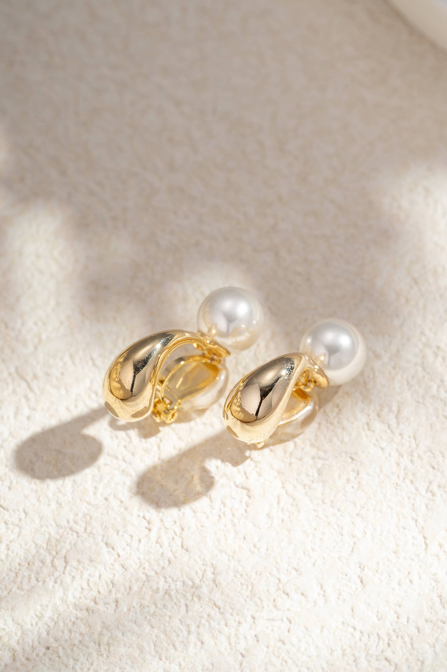 Belle White Pearl Clip-On Earrings Smooth Metal Drop Design