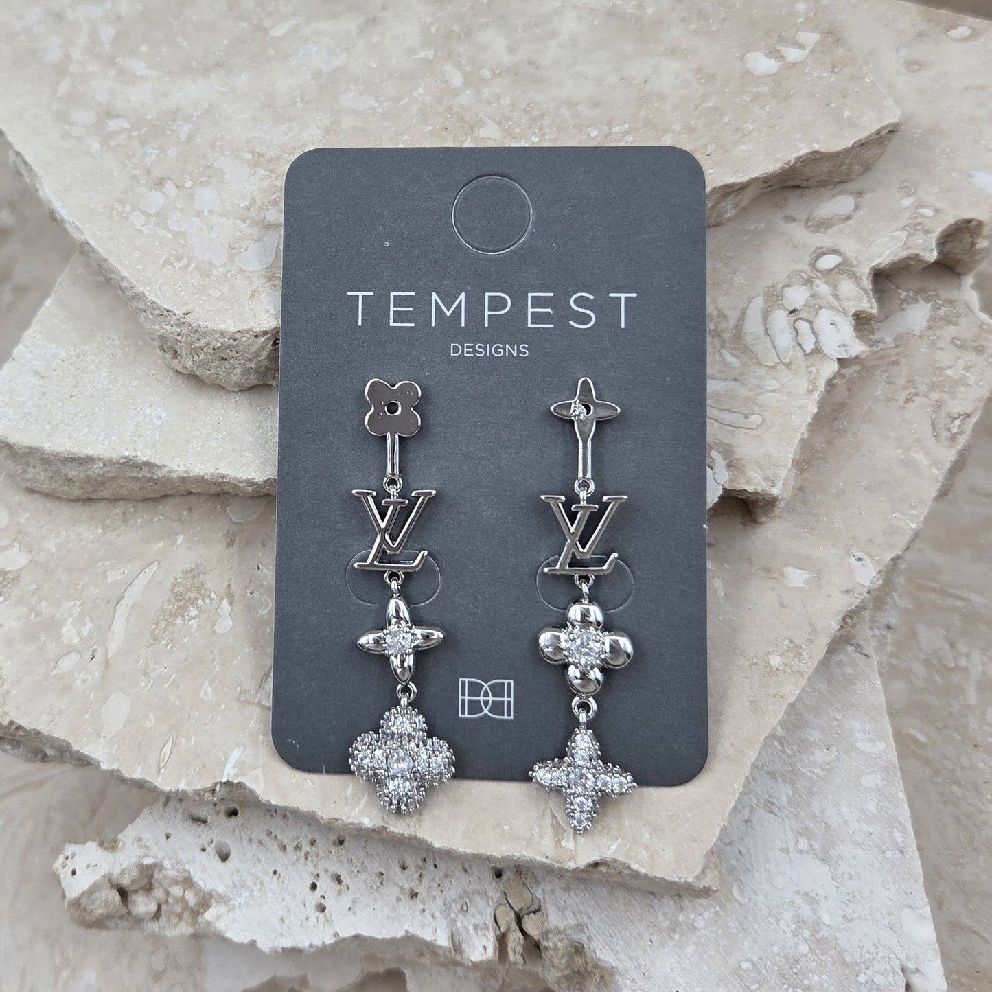 Luxe designer inspired 'LV' crystal dangle earrings