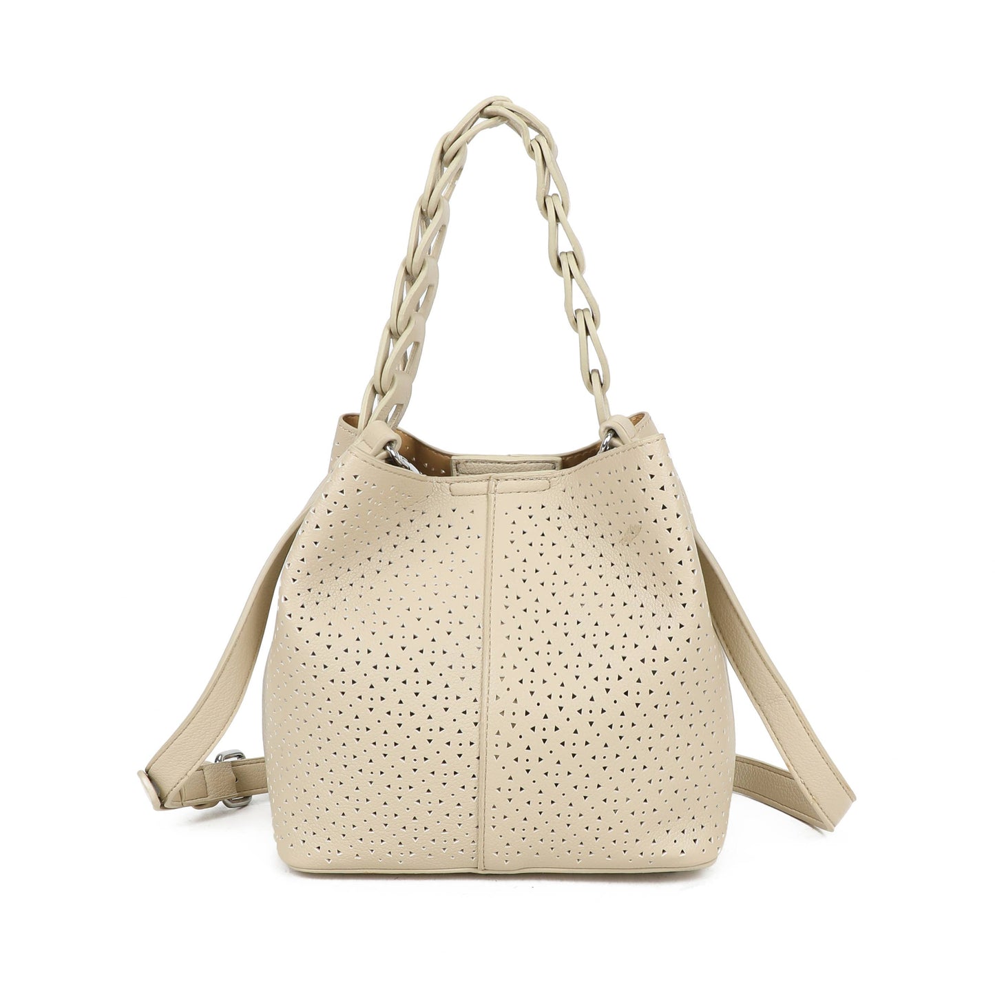 Hallie Perforated Hobo Bag with Woven Handle