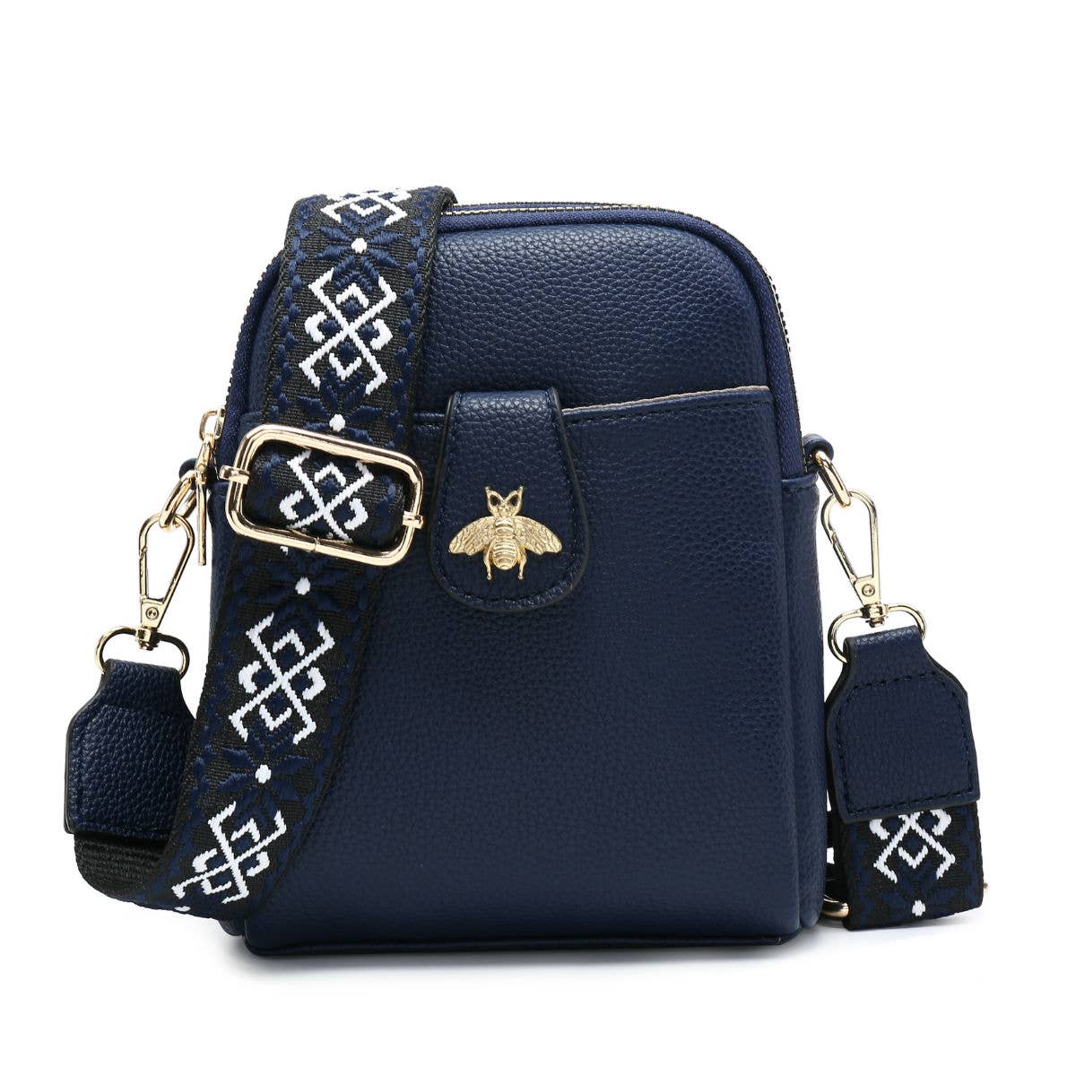 Bee Cross Body Handbag with double zip top sections