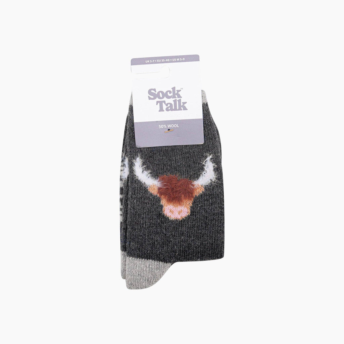 Highland Cow 50% Wool Fluffy Element Socks in Dark Grey Marl