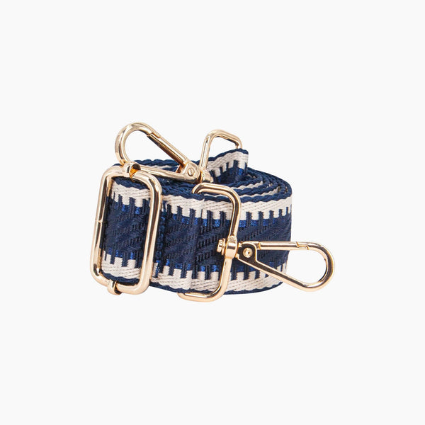 Emerson Woven Bag Strap - Navy Blue, Striped Trim