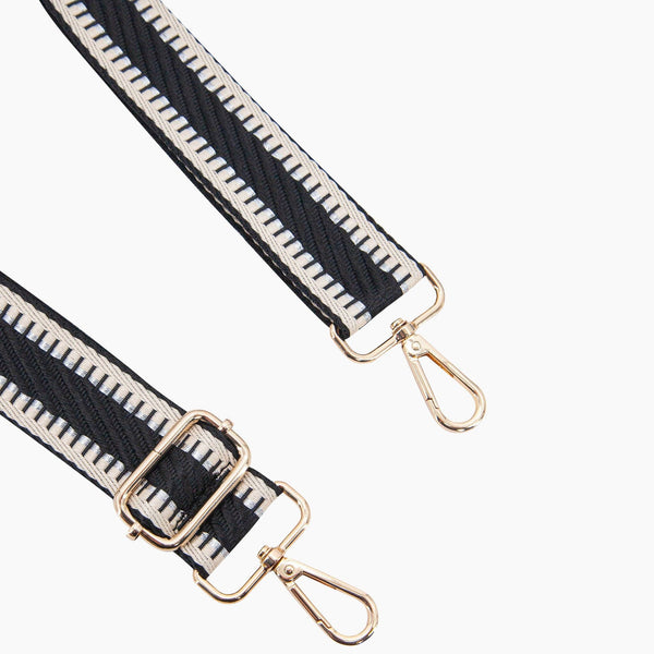 Emerson Woven Bag Strap - Black, Striped Trim