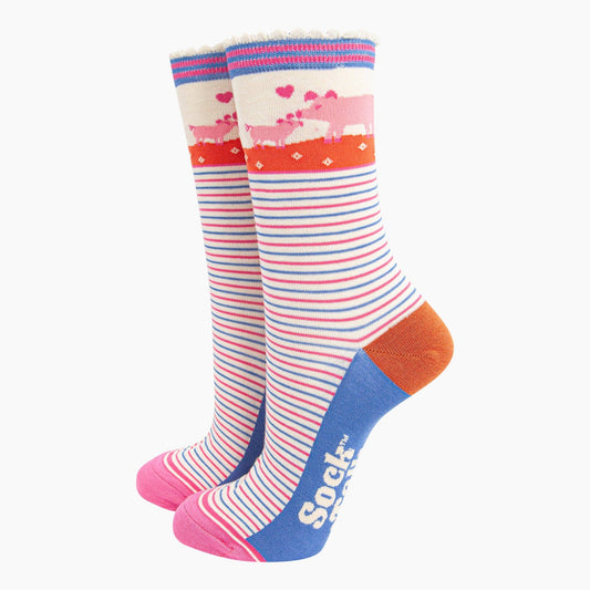 Women's Bamboo Socks - Cream, Pig & Piglet