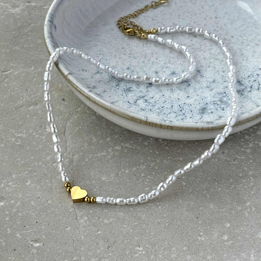 Hallie Tarnish Resistant Pearl and Heart Necklace