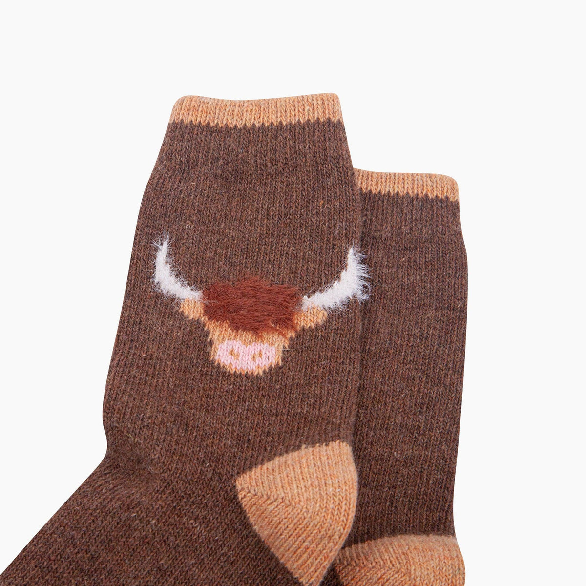 Highland Cow Wool Fluffy Element Socks in Brown
