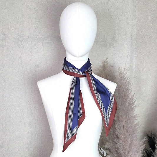 Dotted border silk feel scarf with ribbon finished edge
