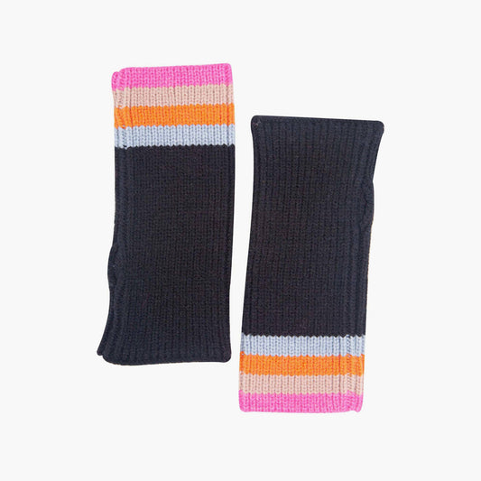 Dollie Wrist Warmers- Black, Rainbow Stripe