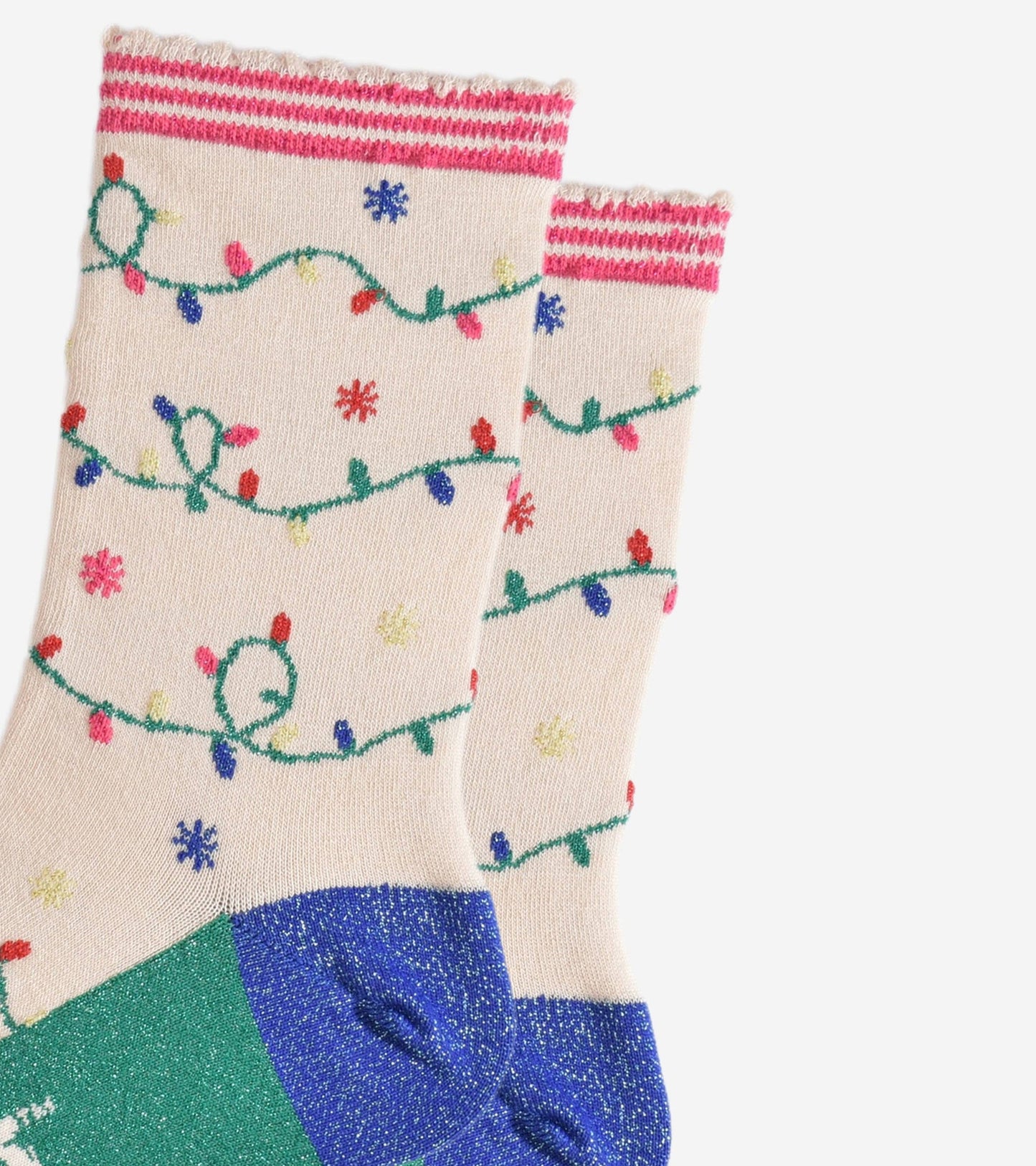 Women's Bamboo Socks - Cream/Pink, Party Lights