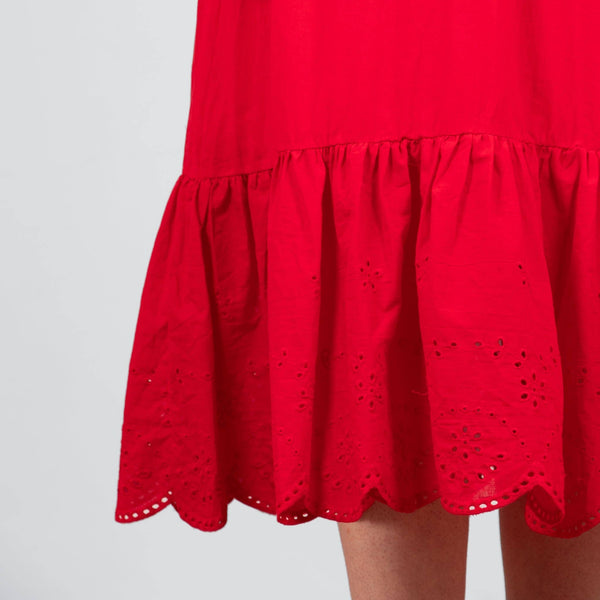 Aurelia Fit & Flare Dress - Broderie Anglaise Trim, Red