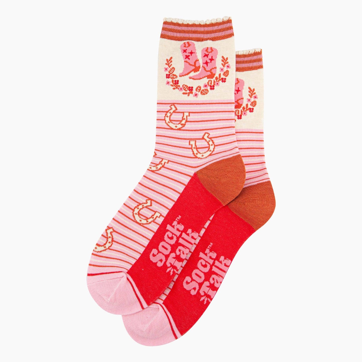 Cowboy Boot Stripe Bamboo Socks in Pink
