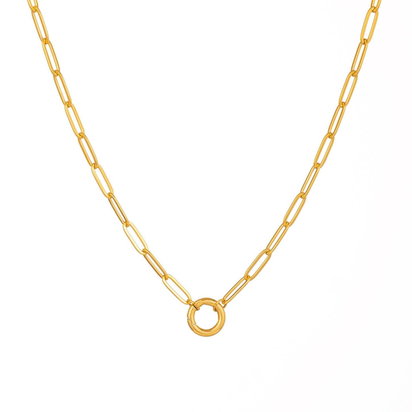 Mini Paperclip Chain Open Ring Charm Necklace in Gold