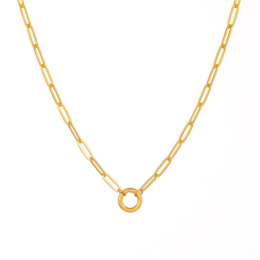 Mini Paperclip Chain Open Ring Charm Necklace in Gold