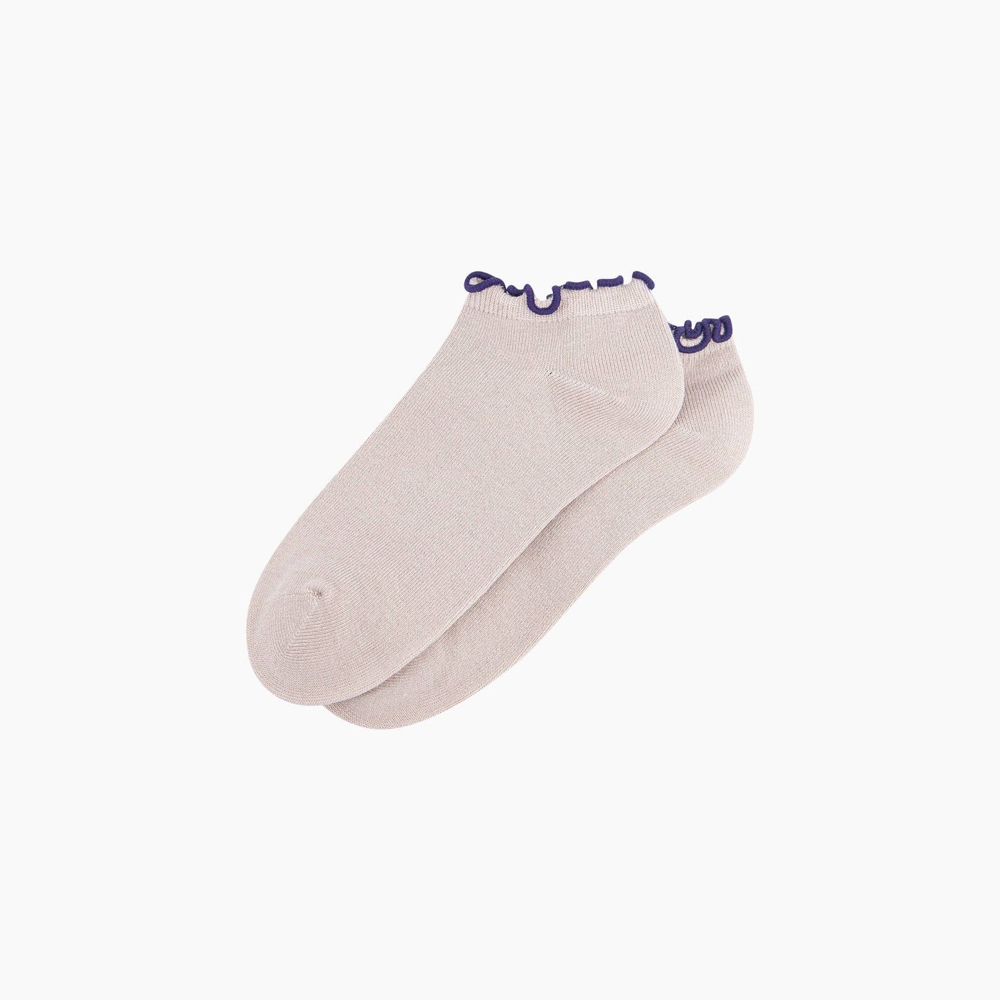 Frilly Trim Bamboo Trainer Socks in Beige/Purple