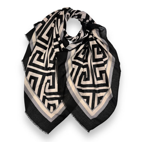 Classic big maze print scarf finished with fringes