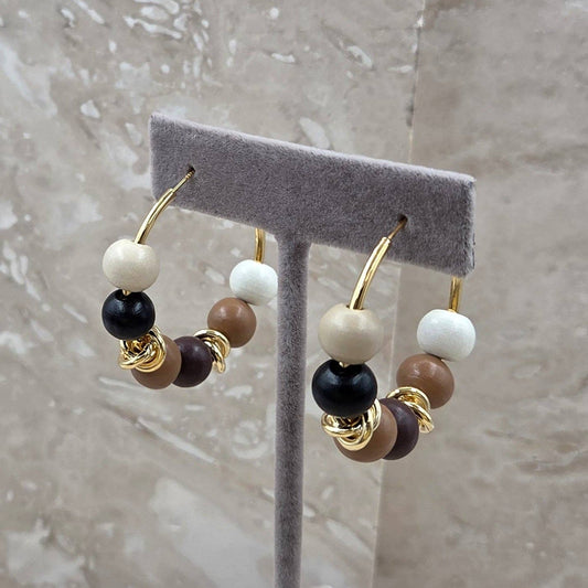 Nina Natural shades beaded hoops with gold elements