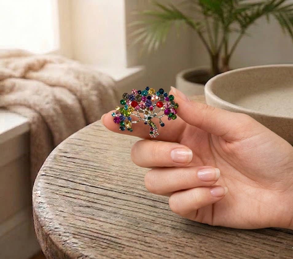 Sparkle Tree of Life Brooch – Silver & Multicolour