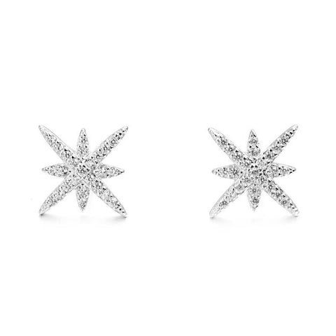 Small 8 Point Crystal Star Earring in Silver