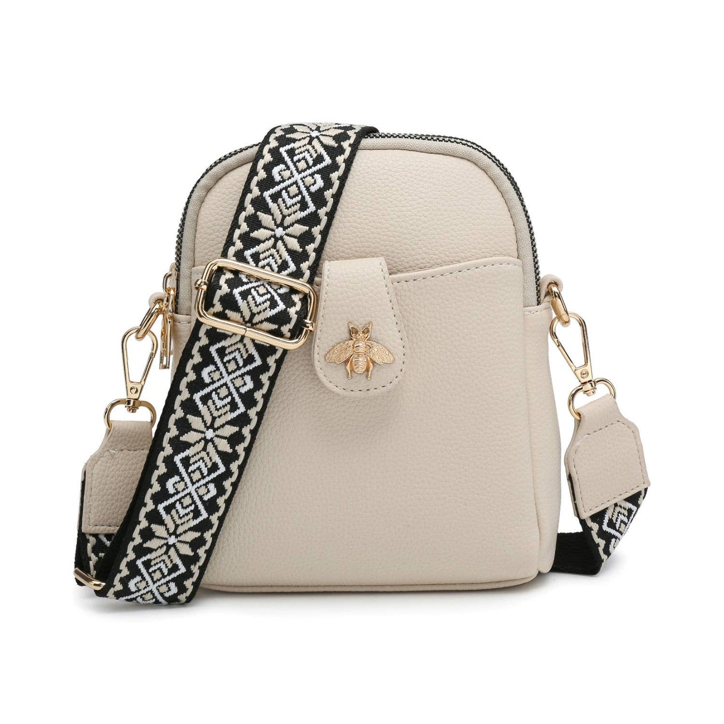 Bee Cross Body Handbag with double zip top sections