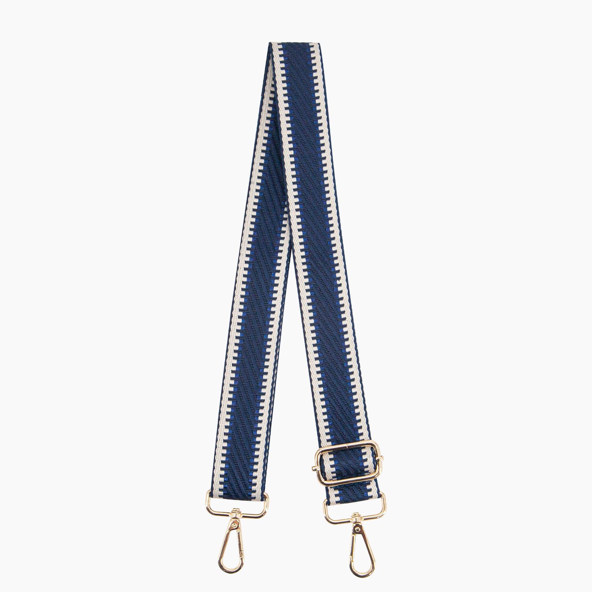 Emerson Woven Bag Strap - Navy Blue, Striped Trim