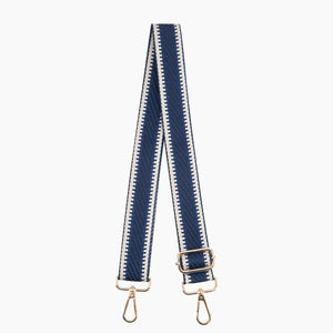 Emerson Woven Bag Strap - Navy Blue, Striped Trim