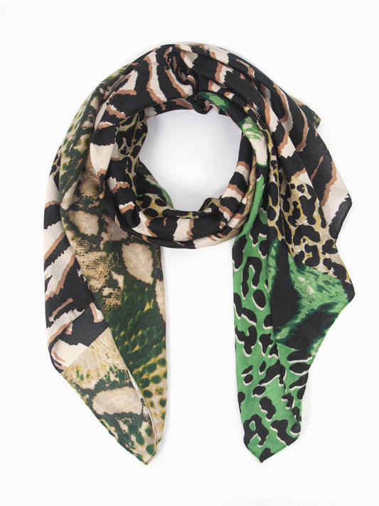 Greta Lightweight Scarf - Green, Animal