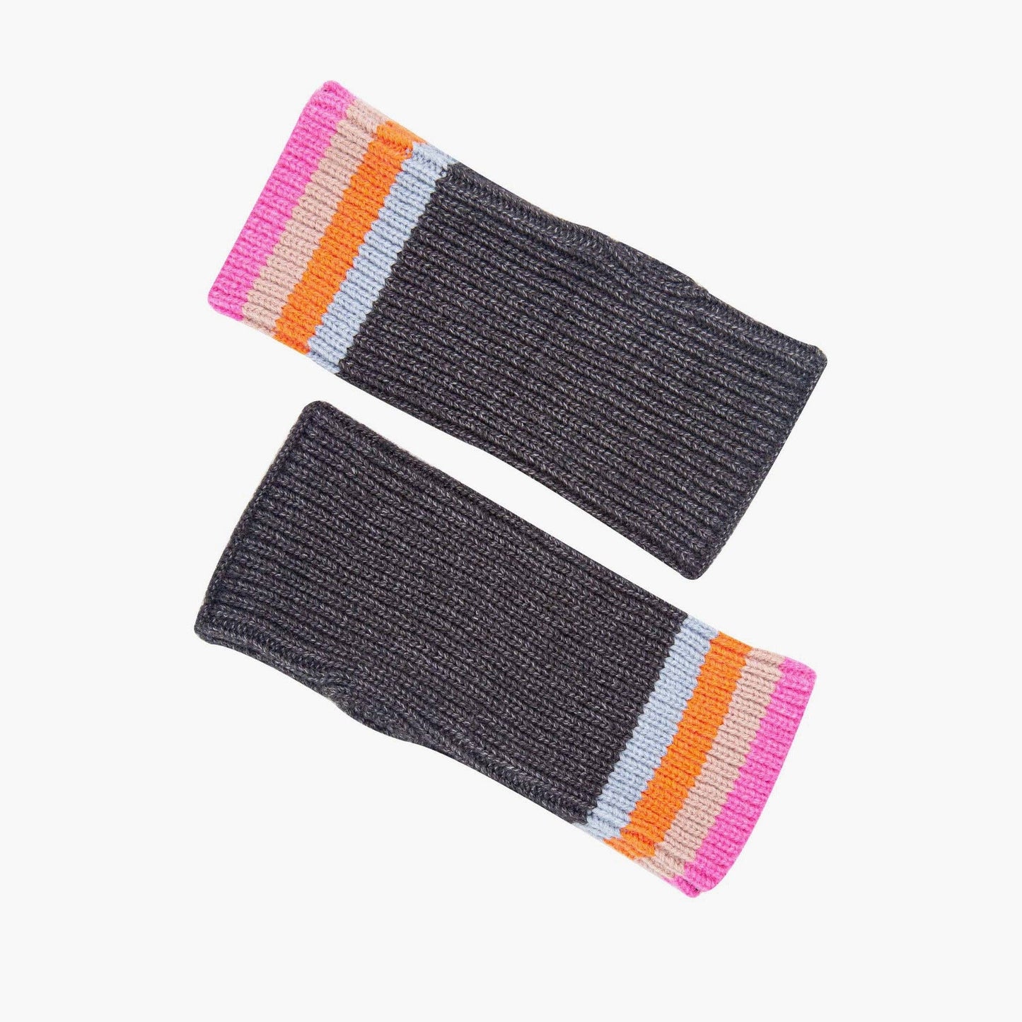 Dollie Wrist Warmers- Dark Grey, Rainbow Stripe