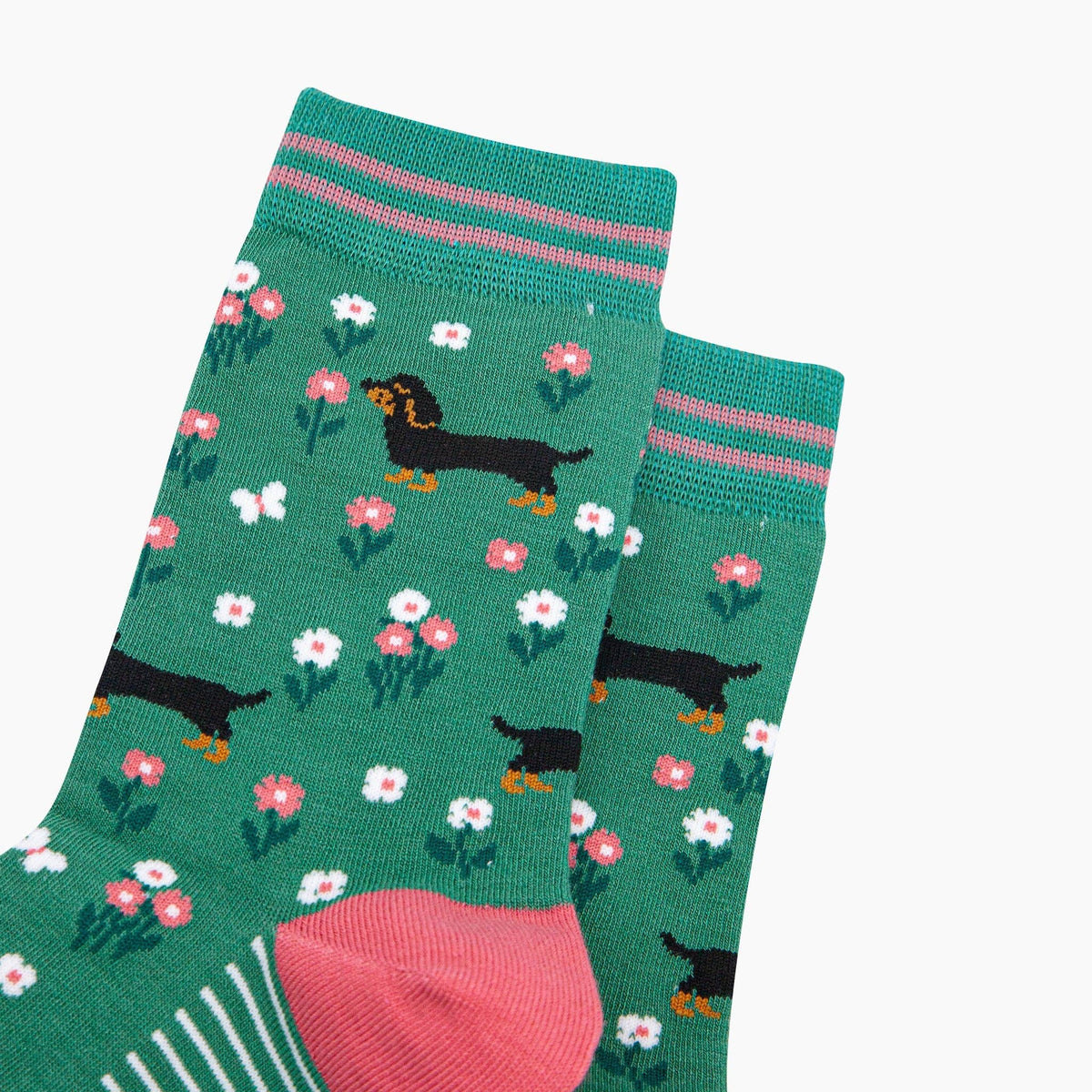 Sausage Dog Floral Bamboo Socks in Green