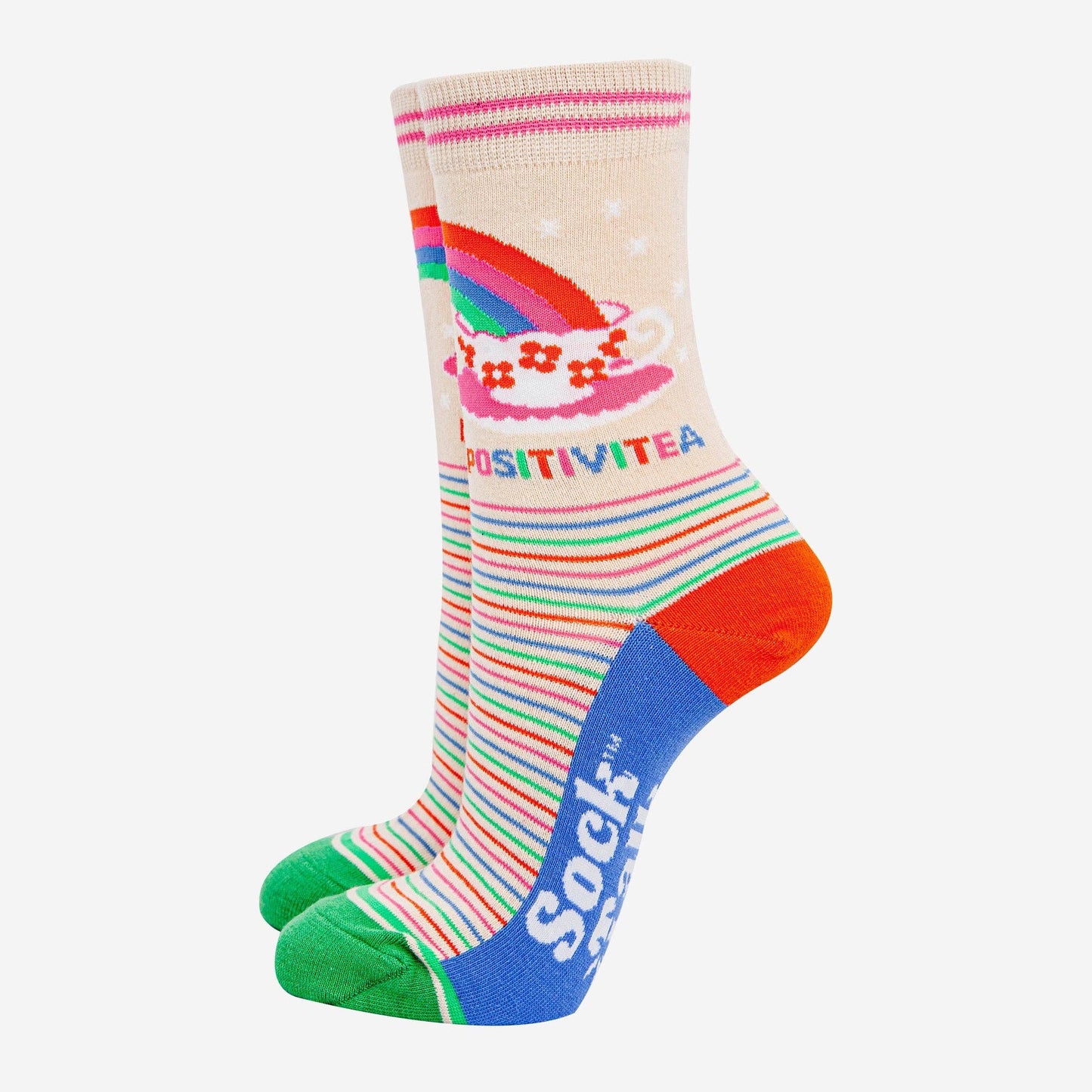 Women's Combed Cotton Ankle Socks- Cream, Positivitea