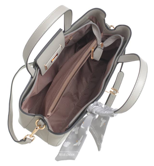 POLLY PINSTRIPE TOTE WITH SCARF