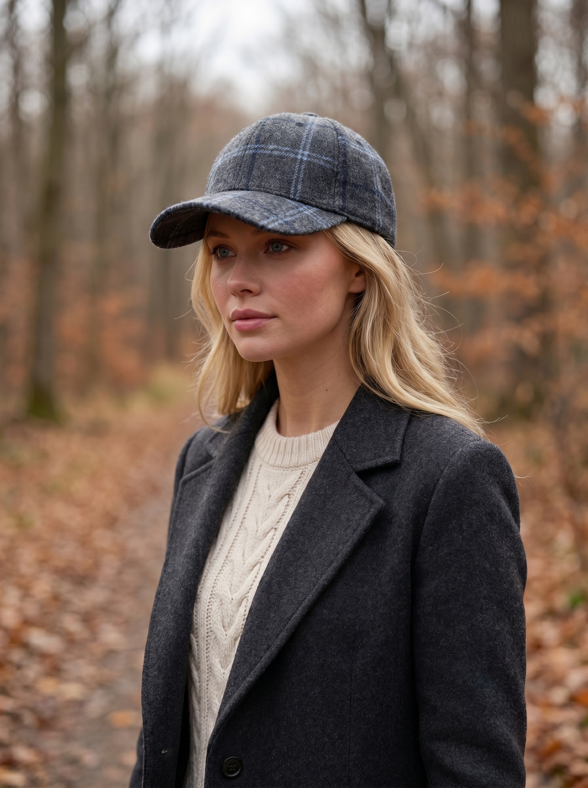 Check Wool Style Cap - Slate Grey