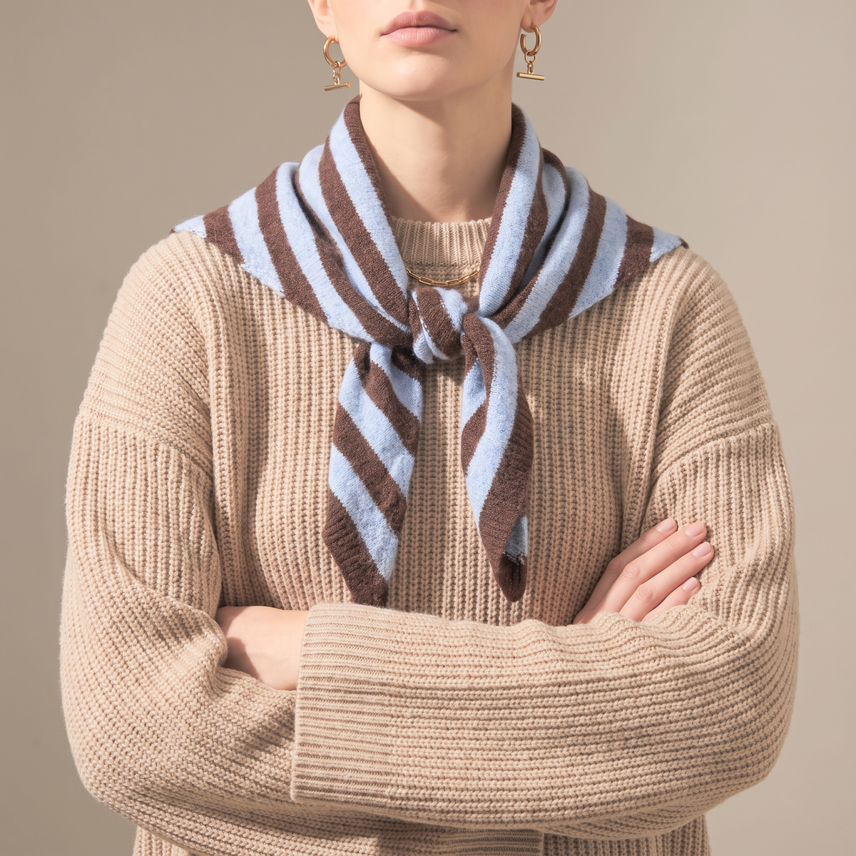 Violet Striped Triangle Heavyweight Scarf in Brown/Blue