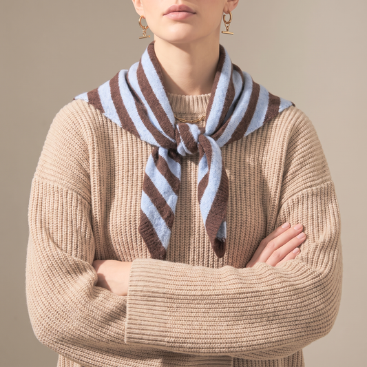 Violet Striped Triangle Heavyweight Scarf in Brown/Blue