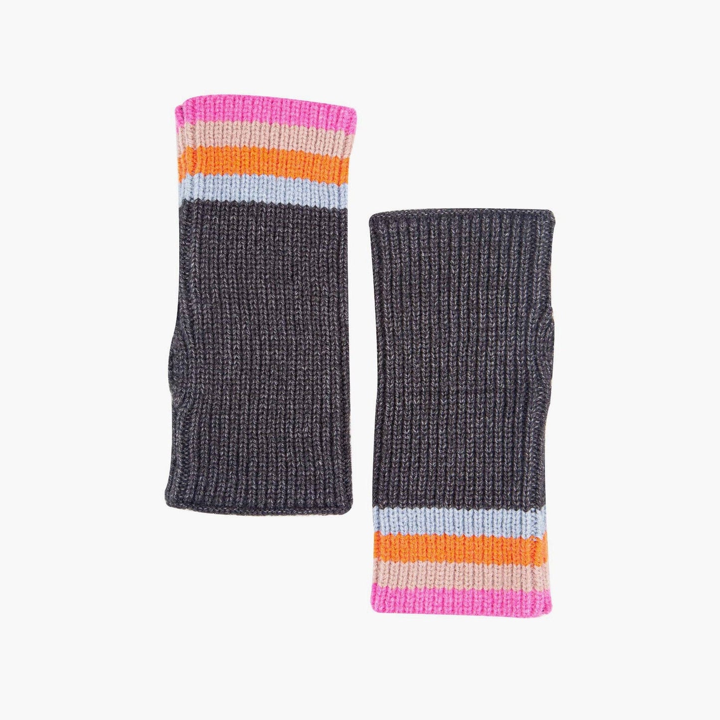 Dollie Wrist Warmers- Dark Grey, Rainbow Stripe