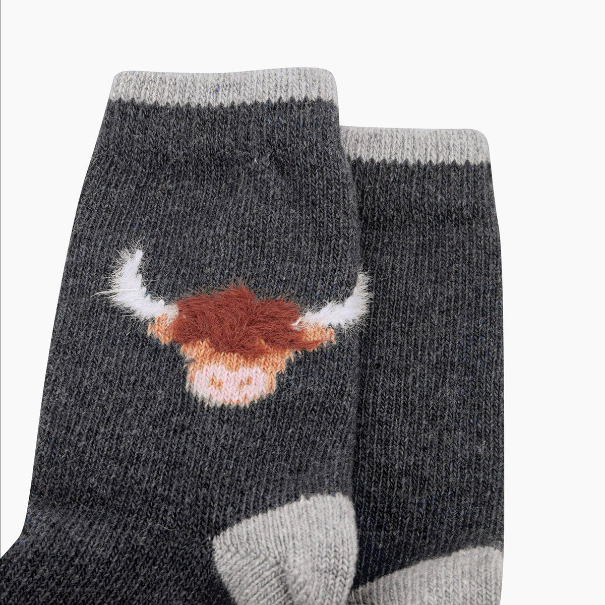 Highland Cow 50% Wool Fluffy Element Socks in Dark Grey Marl