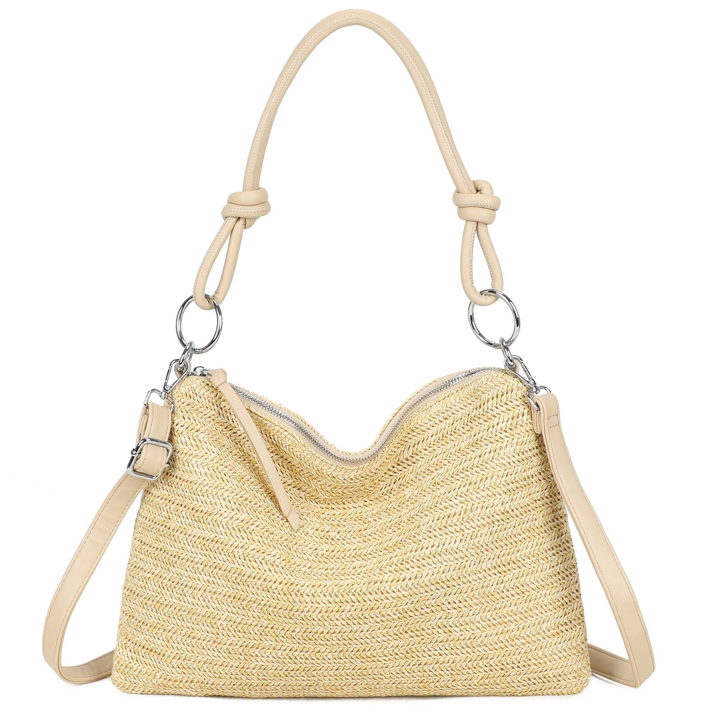 Nansy Natural Straw Stripe Shoulder Bag with Knot Handle