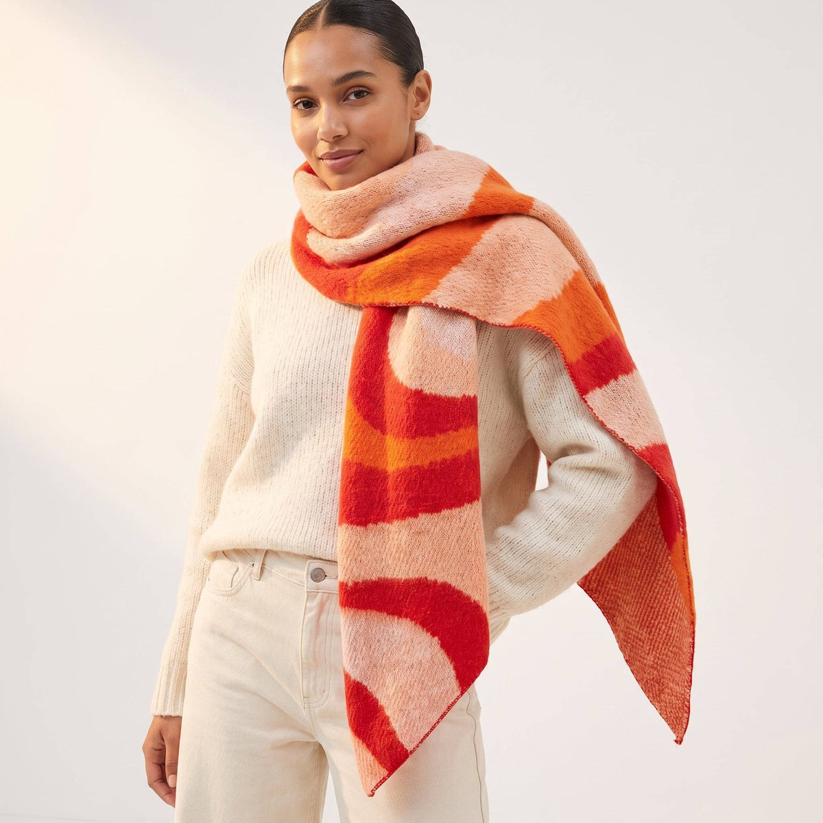 Ramona Orange/Red Waves Heavyweight Scarf