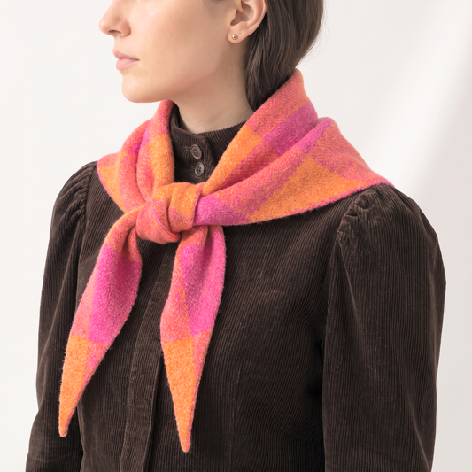 Mira Check Triangle Heavyweight Scarf in Orange/Pink