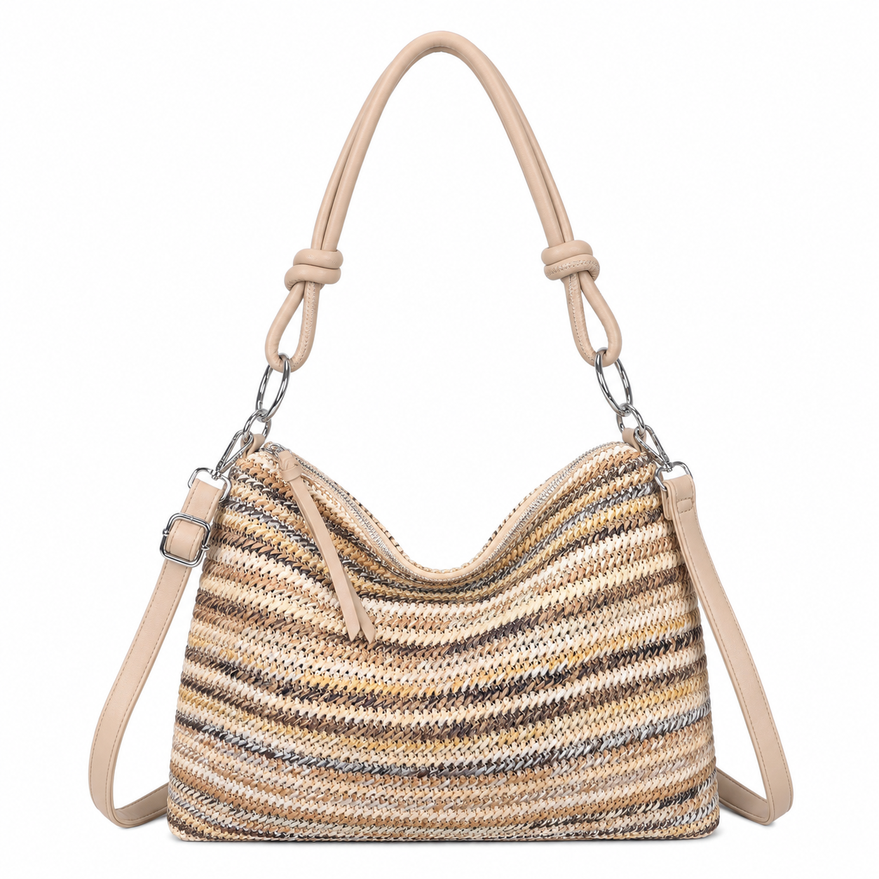 Nansy Natural Straw Stripe Shoulder Bag with Knot Handle