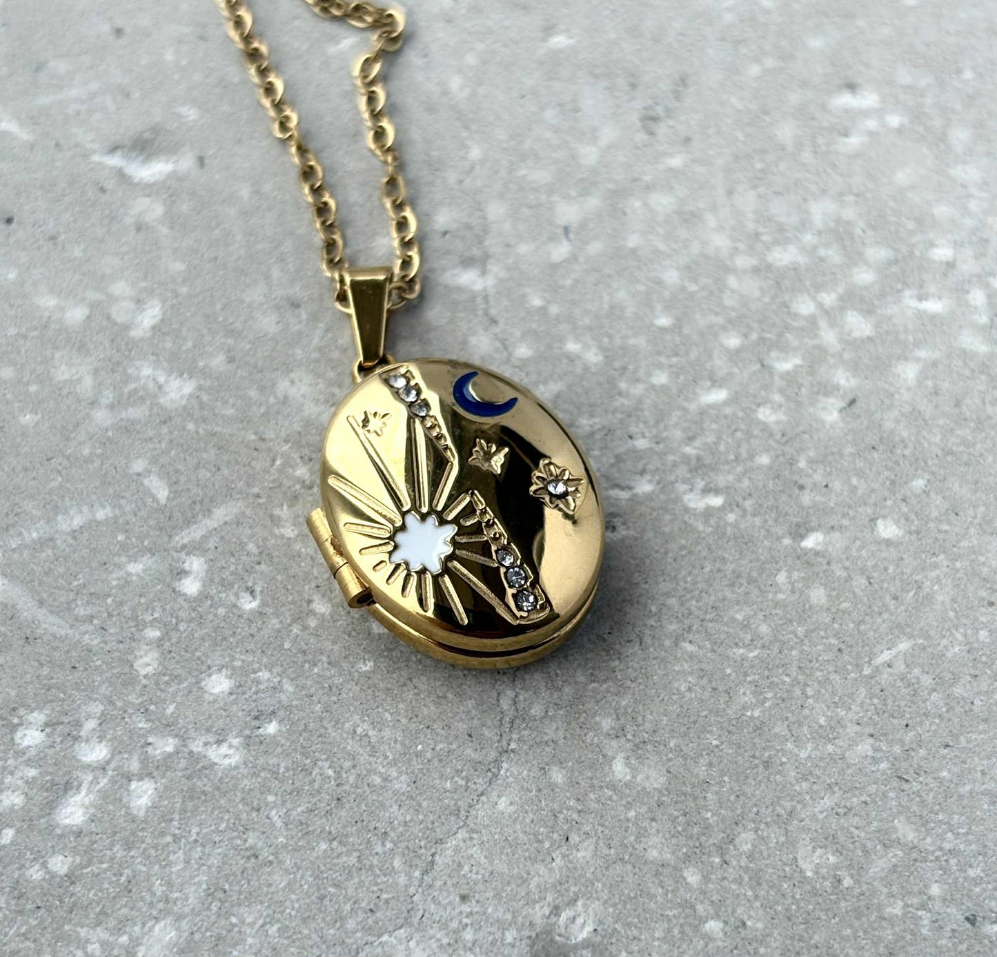 Tarnish Resistant Celestial Locket Necklace With Blue Moon