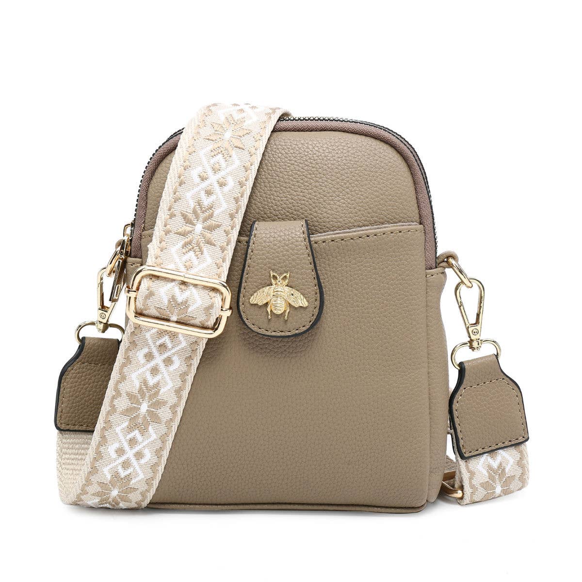 Bee Cross Body Handbag with double zip top sections
