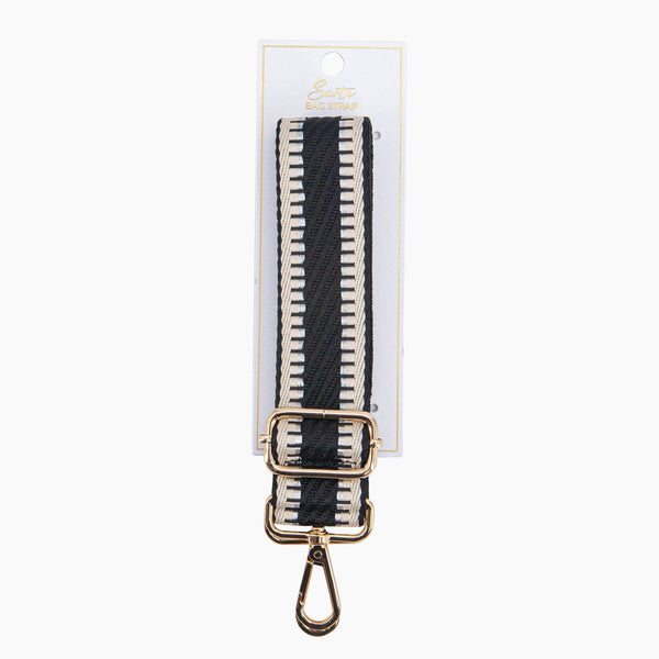 Emerson Woven Bag Strap - Black, Striped Trim