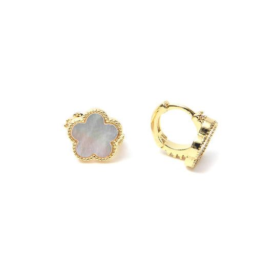 Flower Huggie Earring in Mother of Pearl & Gold