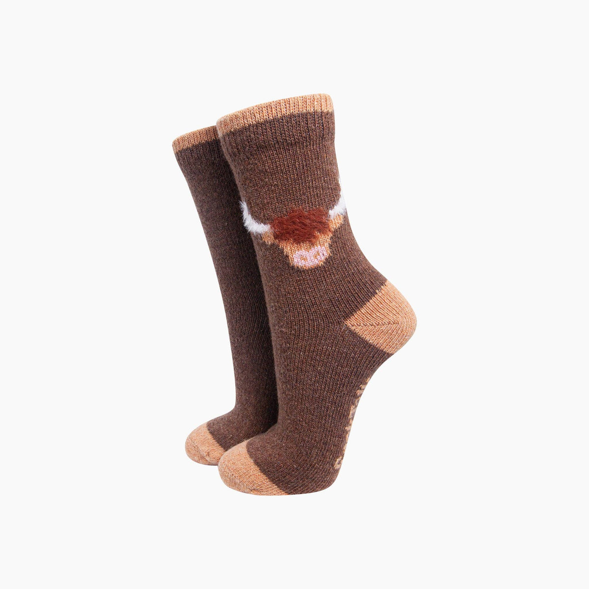 Highland Cow Wool Fluffy Element Socks in Brown
